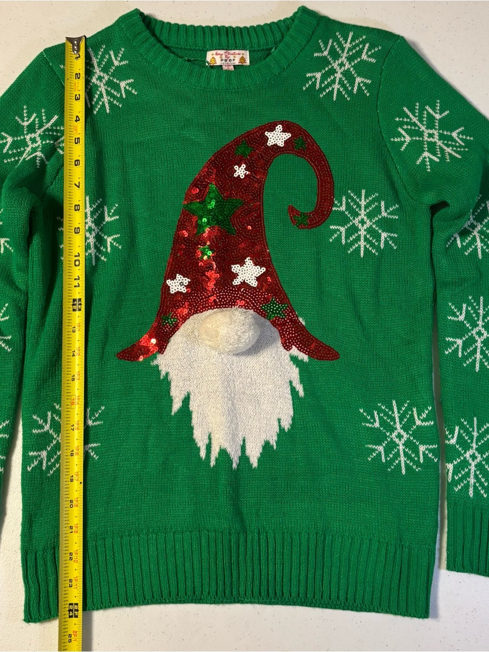 Green Holiday Gnome Sequin Sweater -size small